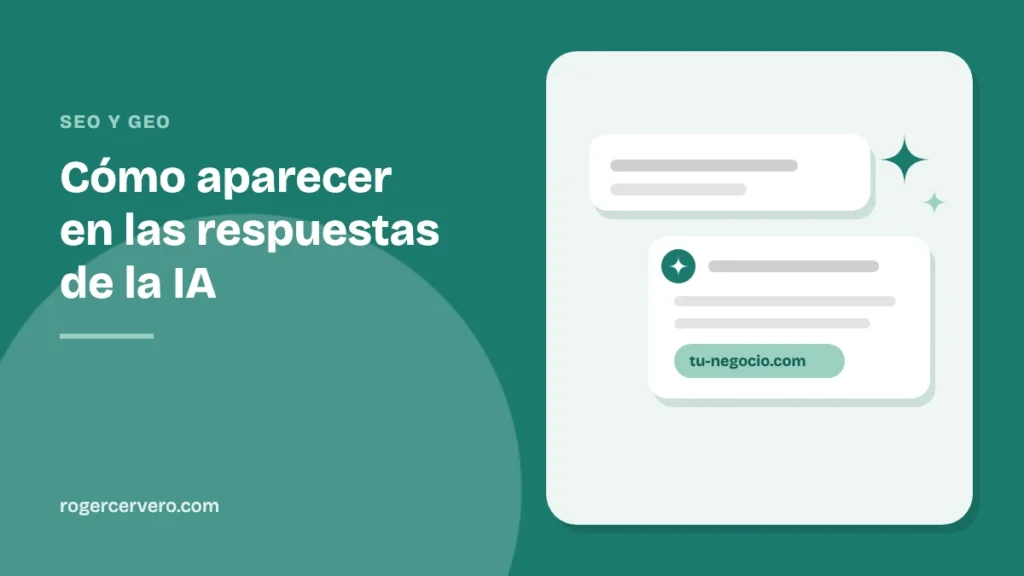 Ilustración de un chat con inteligencia artificial que recomienda un negocio, sobre GEO y posicionamiento en IA
